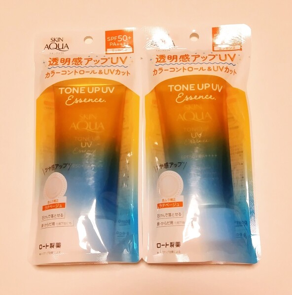 ロート スキンアクア トーンアップ UVエッセンス 日焼け止め ラテベージュ 80g 2本セット 未開封 送料込み