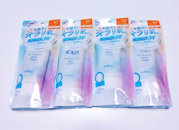 ロート スキンアクア スーパーモイスチャーUV ライトアップエッセンス 日焼け止め 70g 4本セット 未使用 送料込み