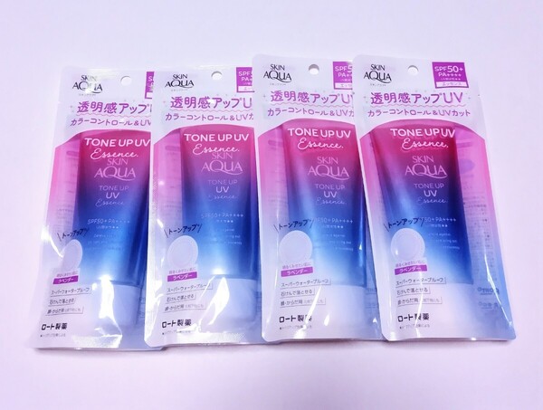 ロート スキンアクア トーンアップ UVエッセンス 日焼け止め ラベンダー 80g 4本セット 未開封 送料込み