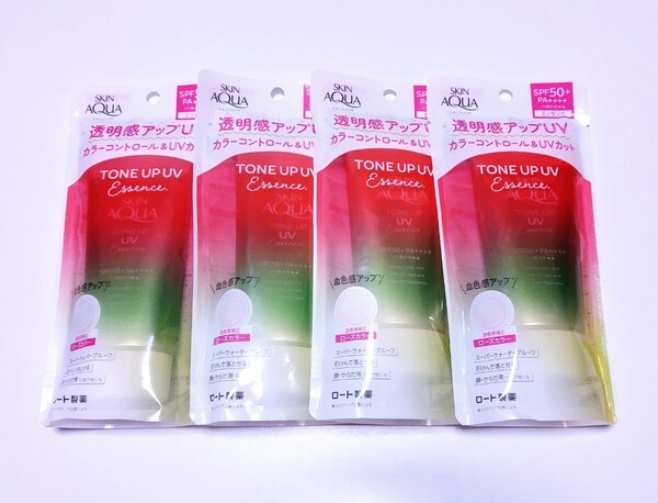 ロート スキンアクア トーンアップ UVエッセンス 日焼け止め ローズ 80g 4本セット 未開封 送料込み