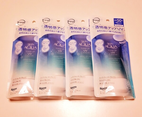 ロート スキンアクア トーンアップ UVエッセンス 日焼け止め ブルー 80g 4本セット 未開封 送料込み