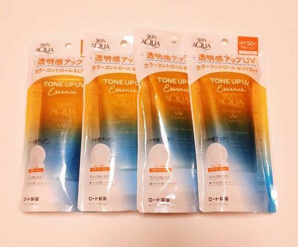 ロート スキンアクア トーンアップ UVエッセンス 日焼け止め ラテベージュ 80g 4本セット 未開封 送料込み