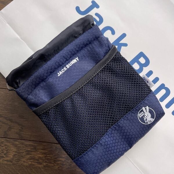 送料無料ジャックバニーbyパーリーゲイツ最新JBうさぎROUND巾着ドロストポーチカラビナショルダー付MESHアウトPocket unisex紺(大特価)新品