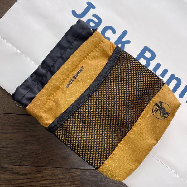 送料無料ジャックバニーbyパーリーゲイツ最新JBうさぎROUND巾着ドロストポーチカラビナショルダー付MESHアウトPocket unisex茶(大特価)新品