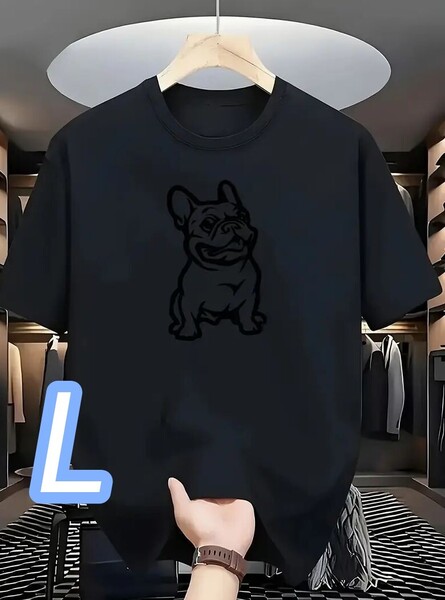 【速乾ドライT】新品★黒・Lサイズ《ブルドッグ》目立たないプリント●プラスサイズ■スポーツ&タウン