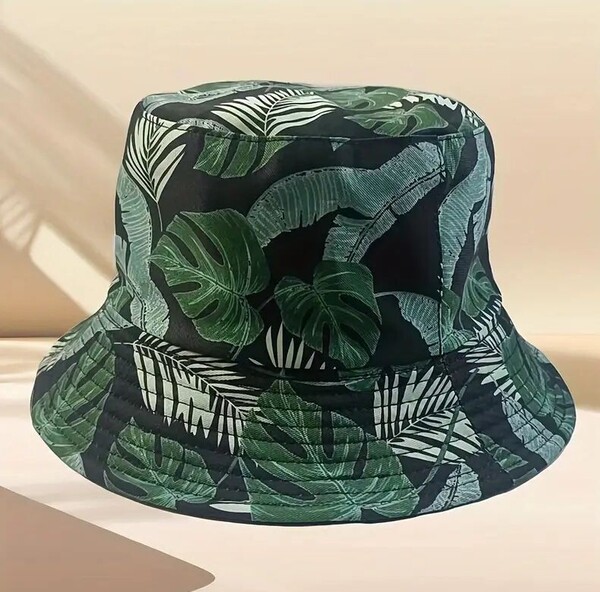 【バケットハット】リバーシブル《黒地トロピカル⇔黒》男女兼用●リバーシブルハット★ BUCKET HAT