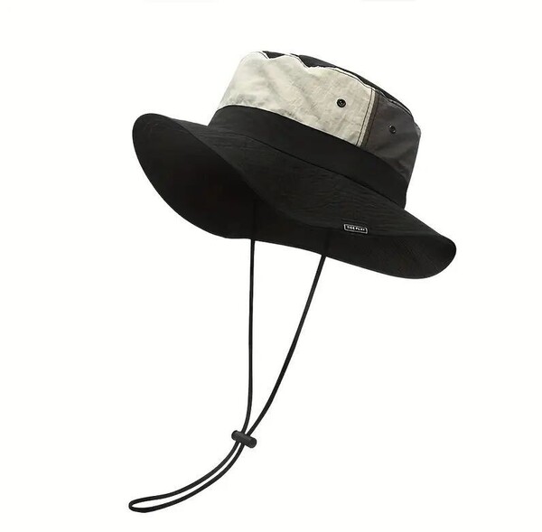 【バケットハット】切替え★黒《レンガ×ベージュ》男女兼用●折り畳み★ BUCKET HAT