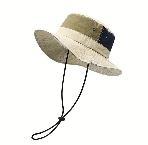 【バケットハット】切替え★ベージュ《カーキ×紺》男女兼用●折り畳み★ BUCKET HAT