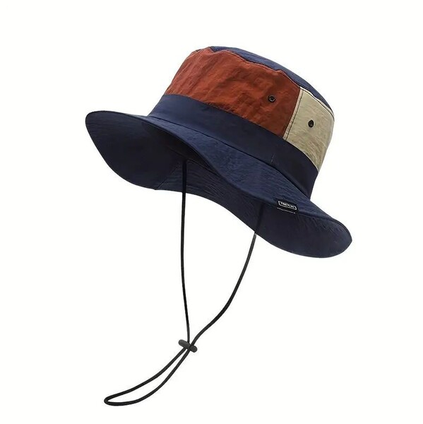 【バケットハット】切替え★紺《ベージュ×レンガ》男女兼用●折り畳み★ BUCKET HAT