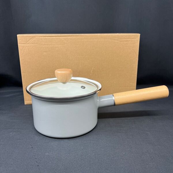 ホーロー 琺瑯 グレー 16.5cm 片手鍋 ソースパン ガラス蓋付き