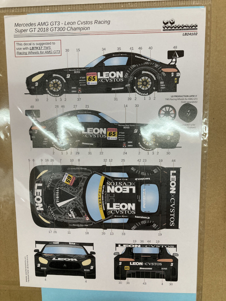 LB Production LB24102:1/24 メルセデス AMG GT3 (LEON Cvstos Racing) No.65 Super GT 2018 チャンピオン 水転写デカールLB24102