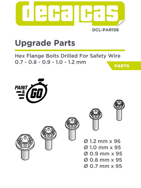 Decalcas DCL-PAR156:安全ケーブル用六角穴付き フランジ付きボルト - 0.7 ~ 1.2 mm レジンパーツDCLPAR156