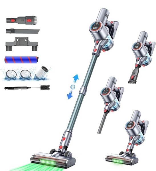 コードレス掃除機 サイクロン式 550W 3段吸引力 LED液晶ディスプレイ スティック/ハンディ 2WAY 軽量低騒音伸縮パイプ