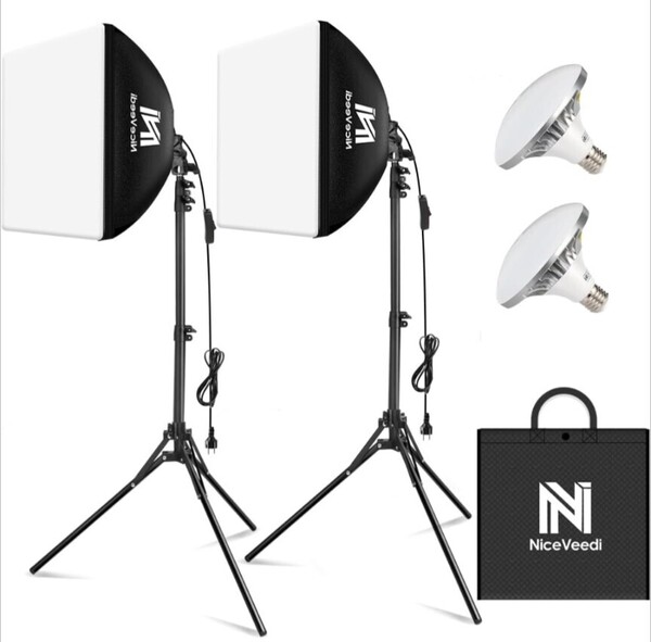 NiceVeedi 2パック写真撮影ソフトボックス 40x40cmライトボックス LED 撮影用照明キット 160cm調整可能三脚付き 5400K 収納バッグ付き