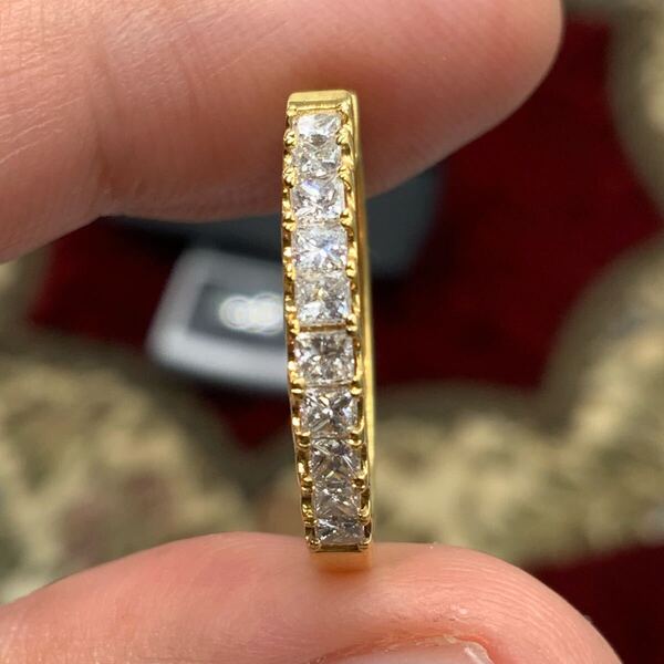 K18YG ダイヤ フープピアス エメラルドカット 0.5ct 2.2g