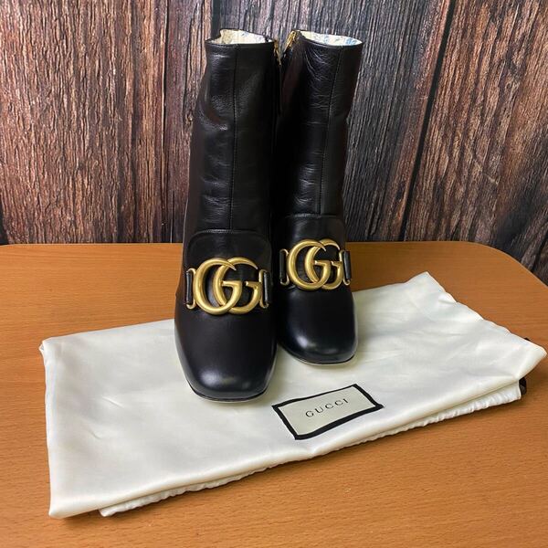 グッチ GUCCI ダブルG ブーツ ショートブーツ 靴 シューズ GGマーモント レザー ブラック 黒