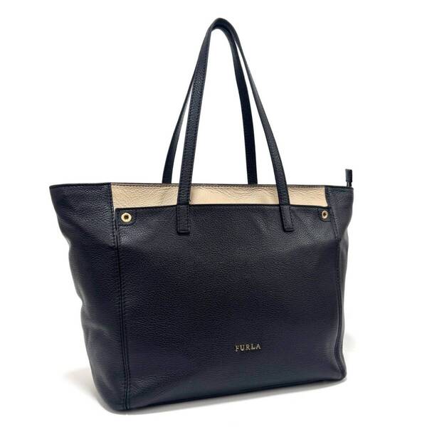 フルラ トートバッグ ビジネスバッグ 肩掛け鞄 ブラック 黒 ベージュ バイカラー レザー 革 A4 通勤 通学 FURLA