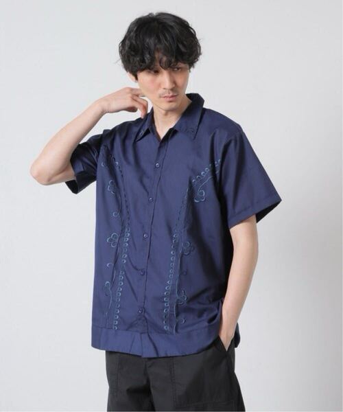 美品 JOURNAL STANDARD ジャーナルスタンダード 【DEL SOL/デルソル】キューバシャツ ネイビー 紺 刺繍ステッチ 中南米 メキシコ製