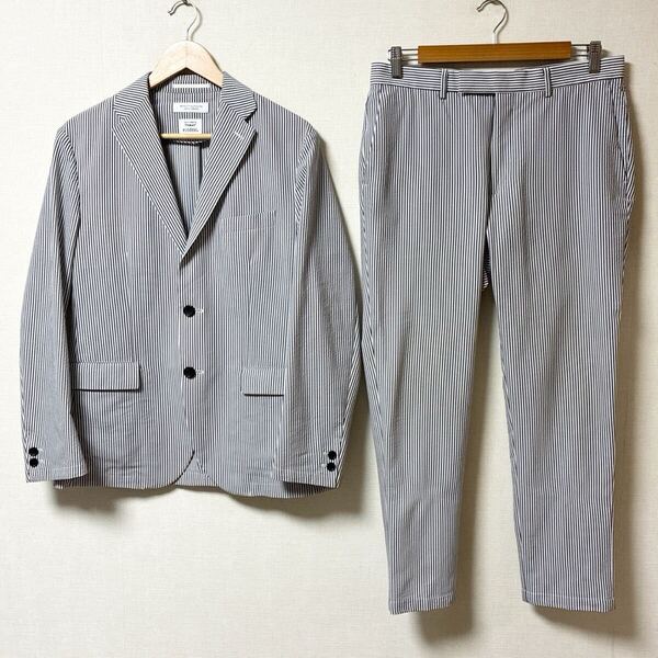 美品 BEAUTY&YOUTH UNITED ARROWS ビューティーアンドユース ユナイテッドアローズ シアサッカーセットアップスーツ 白 青 ストライプ