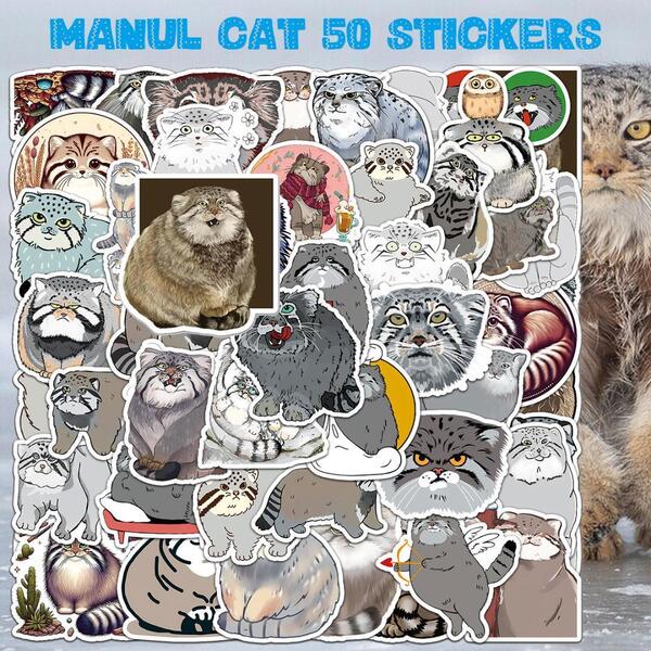 マヌルネコ ステッカー 50枚セット PVC 防水 シール モウコヤマネコ ねこ ネコ キャット 動物 ペット