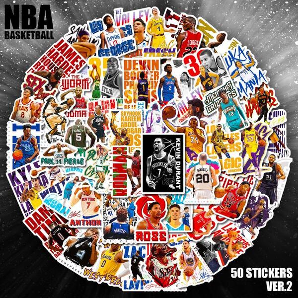 NBA バスケットボール ステッカー Ver.2 50枚セット PVC 防水 シール バスケ NBA Bリーグ 部活 スポーツ