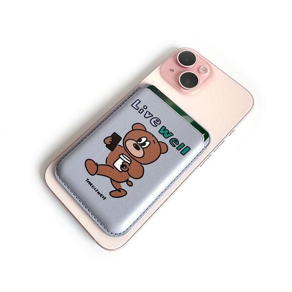 クマ カードホルダー パープル コーヒー 磁気 外付け カードケース 韓国 キャラクター iPhone クレカ Suica 定期券