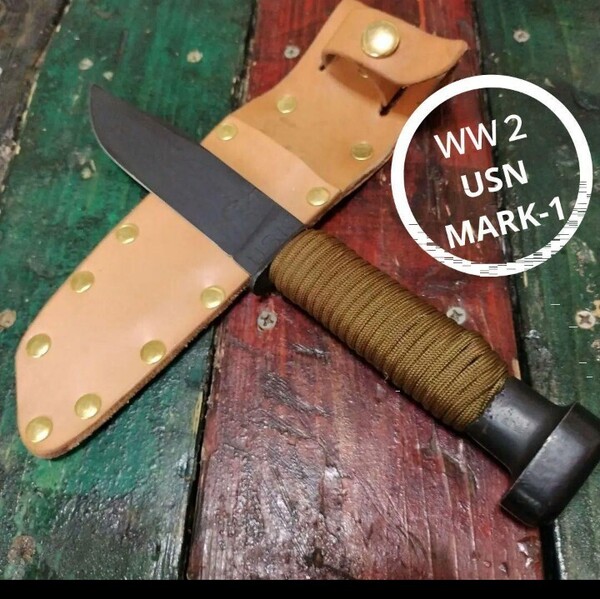 1940'S WW2 USN MARK-1 コンバットナイフブッシュクラフト ソロキャンプ レザーシースつき GENEVA FORGE INC. ナイフ