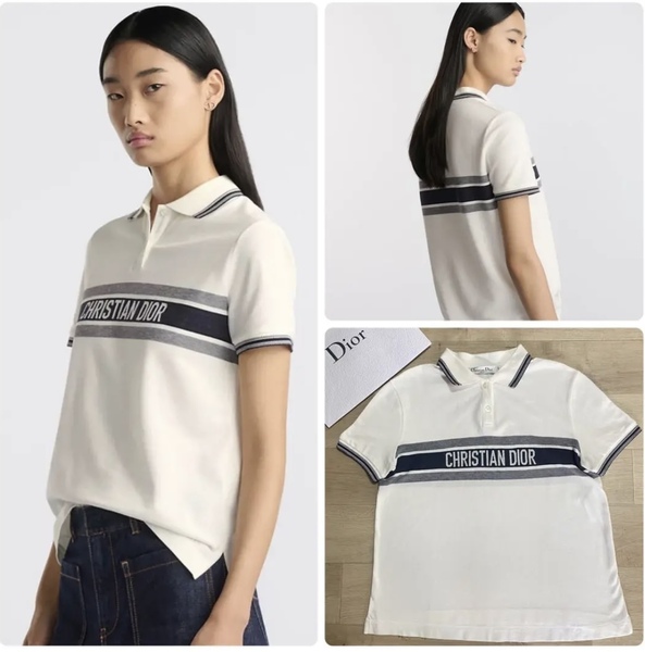 【定価19万】ChristianDior ディオール ロゴ コットンジャージー ポロシャツ S 白 ホワイト 半袖 トップス カットソー Tシャツ