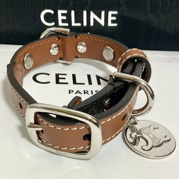 CELINE セリーヌ 定価6.4万 極美品 ドッグカラー 首輪 トリオンフ チャーム スタッズ カーフスキン エディスリマン ナノエクストラシン 箱
