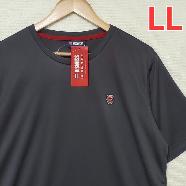 K-SWISS ケースイス 速乾 ドライ 半袖 Tシャツ 新品 メンズ 紳士 LLサイズ 2L XL ダークグレー 半袖Tシャツ ロゴ 刺繍 スポーツ 送料無料
