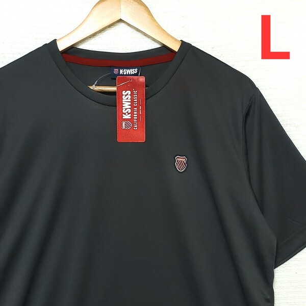 K-SWISS ケースイス 速乾 ドライ 半袖 Tシャツ 新品 メンズ 紳士 Lサイズ 黒 ブラック 半袖Tシャツ ロゴ 刺繍 スポーツ 匿名配送 送料無料