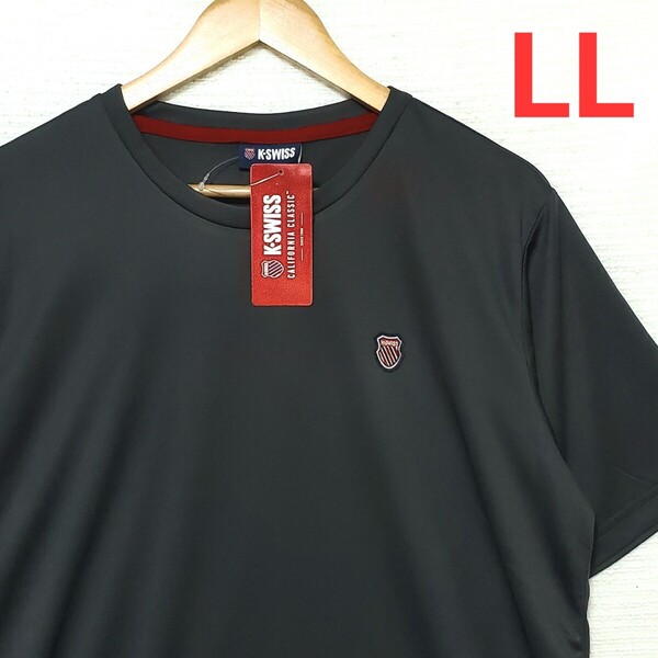 K-SWISS ケースイス 速乾 ドライ 半袖 Tシャツ 新品 メンズ 紳士 LLサイズ 2L XL 黒 ブラック 半袖Tシャツ ロゴ 刺繍 スポーツ 送料無料