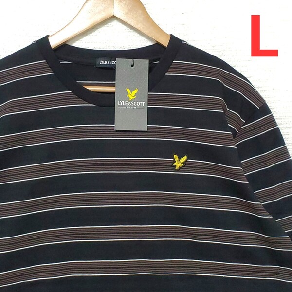 LYLE&SCOTT ライル&スコット 新品 ロンT 長袖 Tシャツ メンズ 紳士 Lサイズ 黒 ブラック ボーダー ロゴマーク ライルアンドスコット