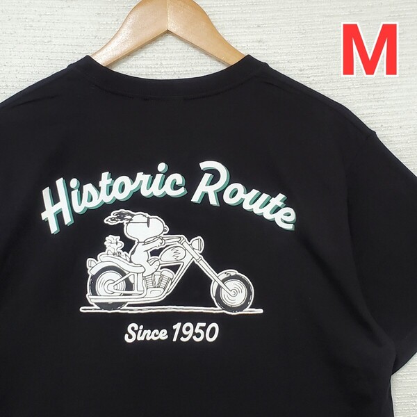 SNOOPY スヌーピー バイク サングラス 半袖 Tシャツ 新品 メンズ 紳士 Mサイズ プリント 黒 ブラック peanuts ピーナッツ 匿名 送料無料