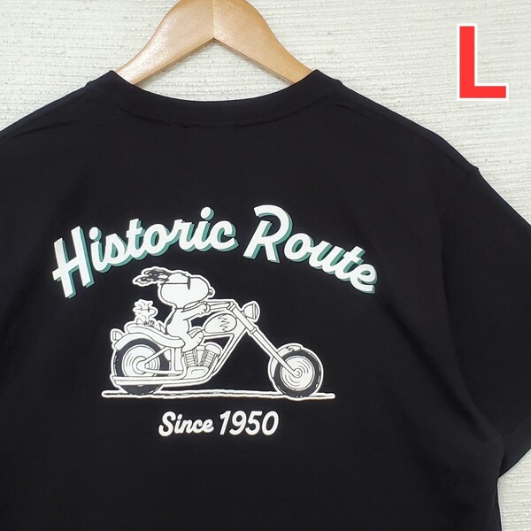 SNOOPY スヌーピー バイク サングラス 半袖 Tシャツ 新品 メンズ 紳士 Lサイズ 黒 ブラック プリント peanuts ピーナッツ 匿名 送料無料