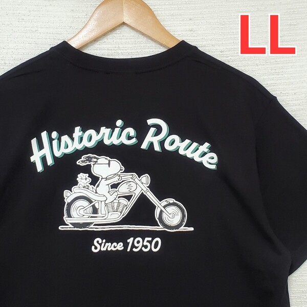 SNOOPY スヌーピー バイク サングラス 半袖 Tシャツ 新品 メンズ 紳士 LLサイズ 2L XL 黒 ブラック プリント peanuts ピーナッツ 送料無料