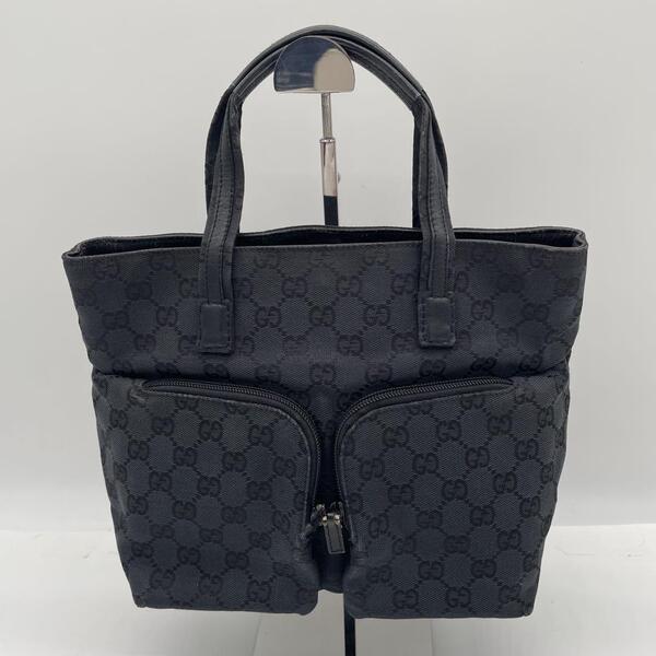GUCCI グッチ GGキャンバス ハンドバッグ Wポケット ブラック ブランド 総柄