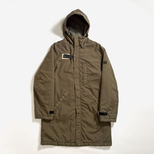 90s ARMANI JEANS アルマーニ ジーンズ ナイロン フーデッドコート モッズコート archive アーカイブ ミリタリーテック LAMPOジップ カーキ