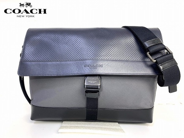 極美品★送料無料★ コーチ メンズ COACH パーフォレイテッド レザー バイクショルダー ショルダーバッグ☆人気モデル