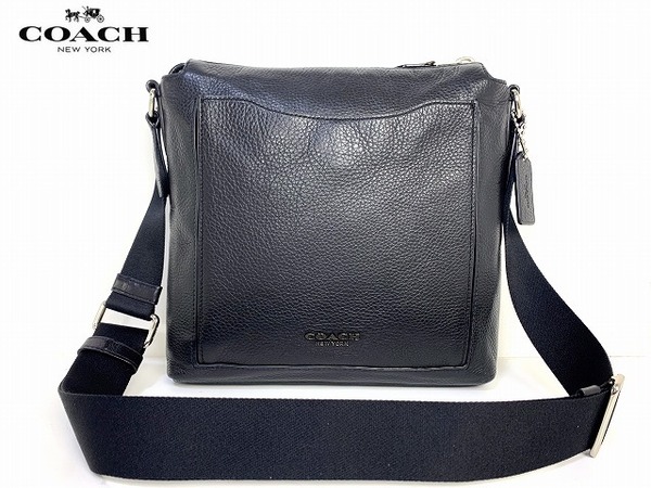 極美品★送料無料★完売モデル コーチ メンズ COACH ベケット ペブルド レザー ポケット クロスボディー ショルダーバッグ ブラック