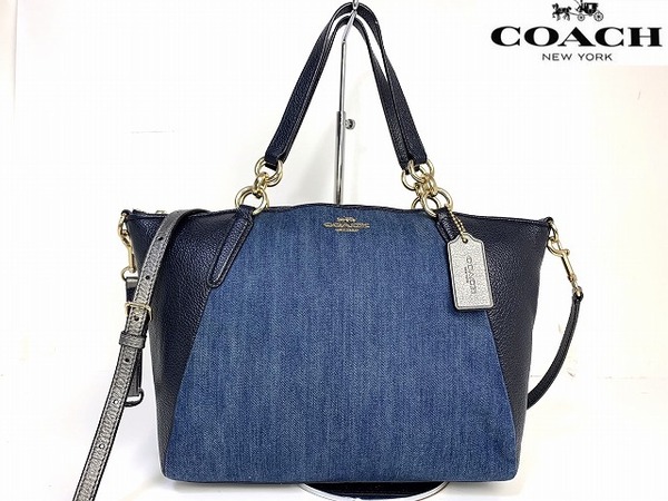 美品★送料無料★ コーチ COACH デニム レザー サッチェル 2WAY 斜め掛け ショルダーバッグ ハンド バッグ