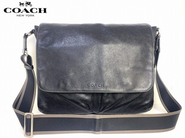 送料無料★ コーチ メンズ COACH レザー ショルダーバッグ メッセンジャーバッグ★人気モデル ブラック