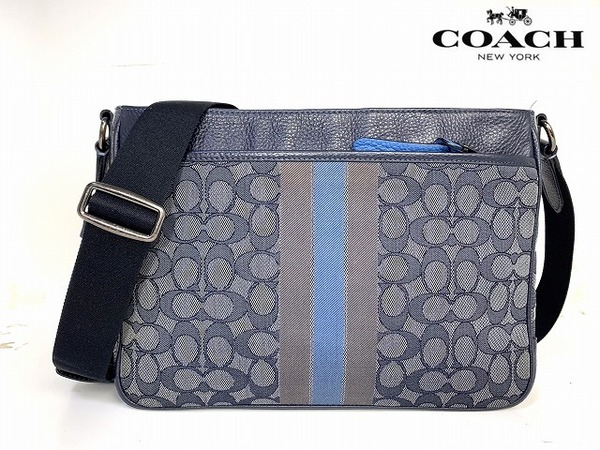 美品★送料無料★ コーチ メンズ COACH トンプソン シグネチャー ヴァーシティ ストライプ クロスボディー ショルダーバッグ