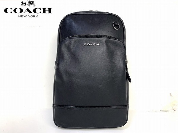 美品★送料無料★ コーチ メンズ COACH グラハム スムース レザー スリング パック ボディバッグ ショルダー ブラック