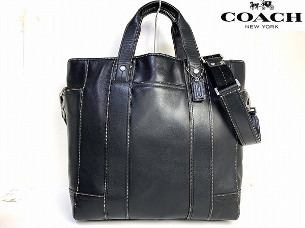 極美品★送料無料★ COACH コーチ メンズ オール レザー 2Way トートバッグ ショルダーバッグ ブラック 本革 ビジネストート