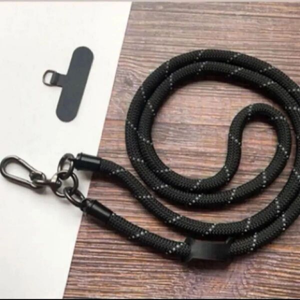 ネックストラップ スマホストラップ ロングストラップ ストラップホルダー 黒 ブラック 太め 頑丈 スマホショルダー 新品