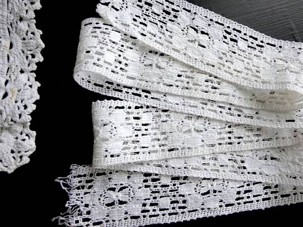 フランス レース 刺繍 トリム 綿レース ボビン ニードル バテン タティング リバー スカラップ 装身具 アンティーク