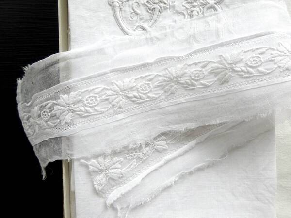 1800年-1900年 フランス レース ヴァランシエンヌ アプリカシオン チュール 刺繍 綿レース 衣装 ドール アンティーク