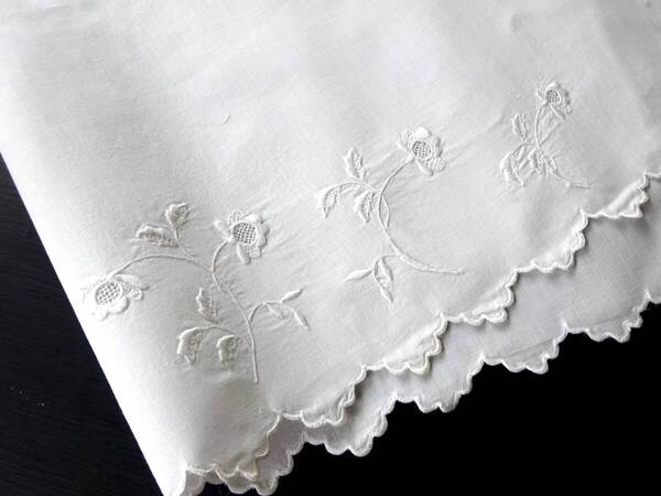 フランス レース 花刺繍 トリム 綿レース はぎれ バテン タティング リバー スカラップ 装身具 アンティーク