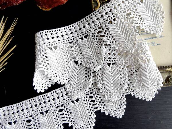 フランス レース 刺繍 トリム 綿レース ボビン クロッシェ ニードル リバー スカラップ 装身具 アンティーク
